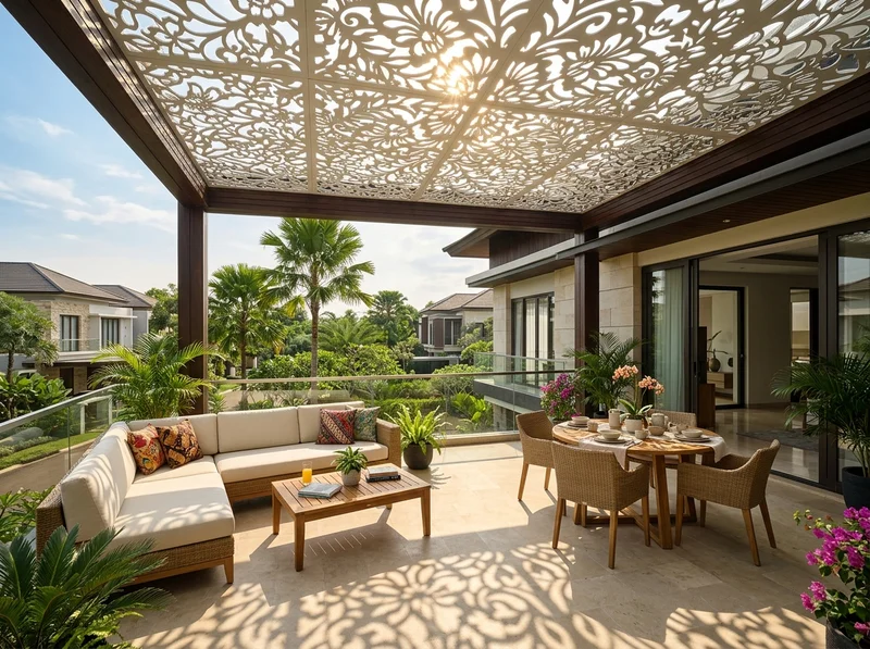 Kanopi Besi Motif Floral Laser Cutting di Perumahan Citra Grand City Palembang