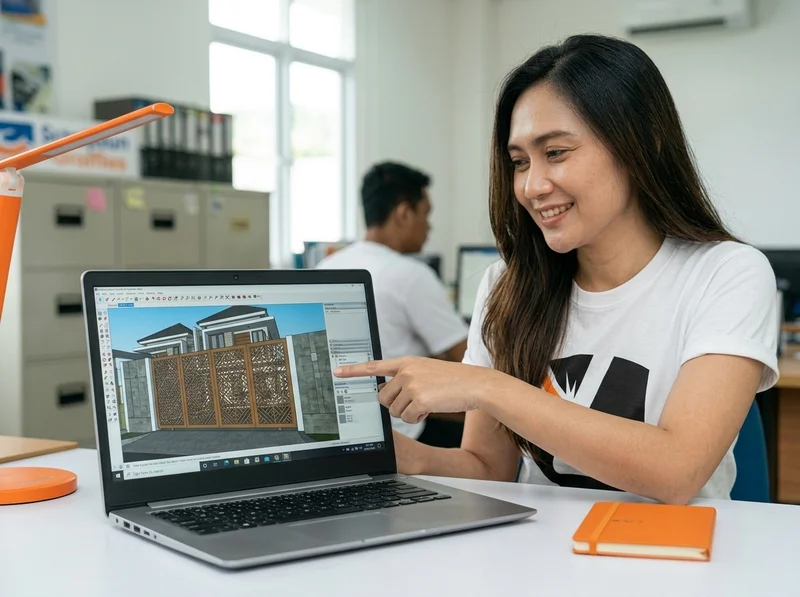 Mockup 3D Pagar Laser Cutting Ditampilkan pada Foto Rumah Klien di Palembang