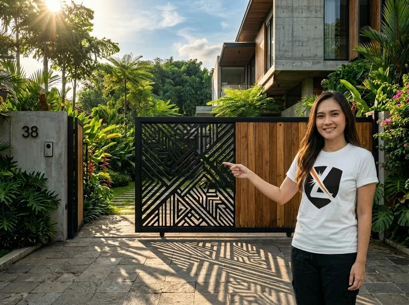 Kombinasi Pagar Laser Cutting Plat Besi dan Kayu Solid di Palembang