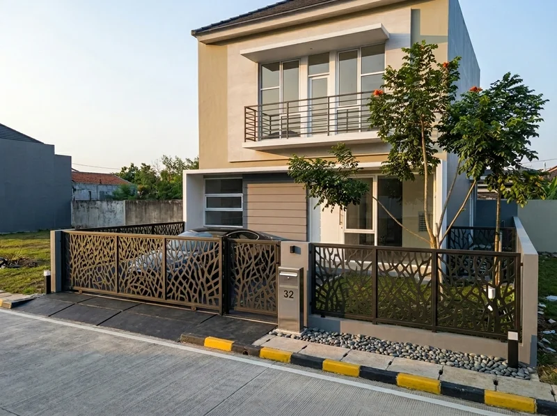 Pagar laser cutting estetik di depan rumah cluster CitraGrand City The Pavillion Palembang